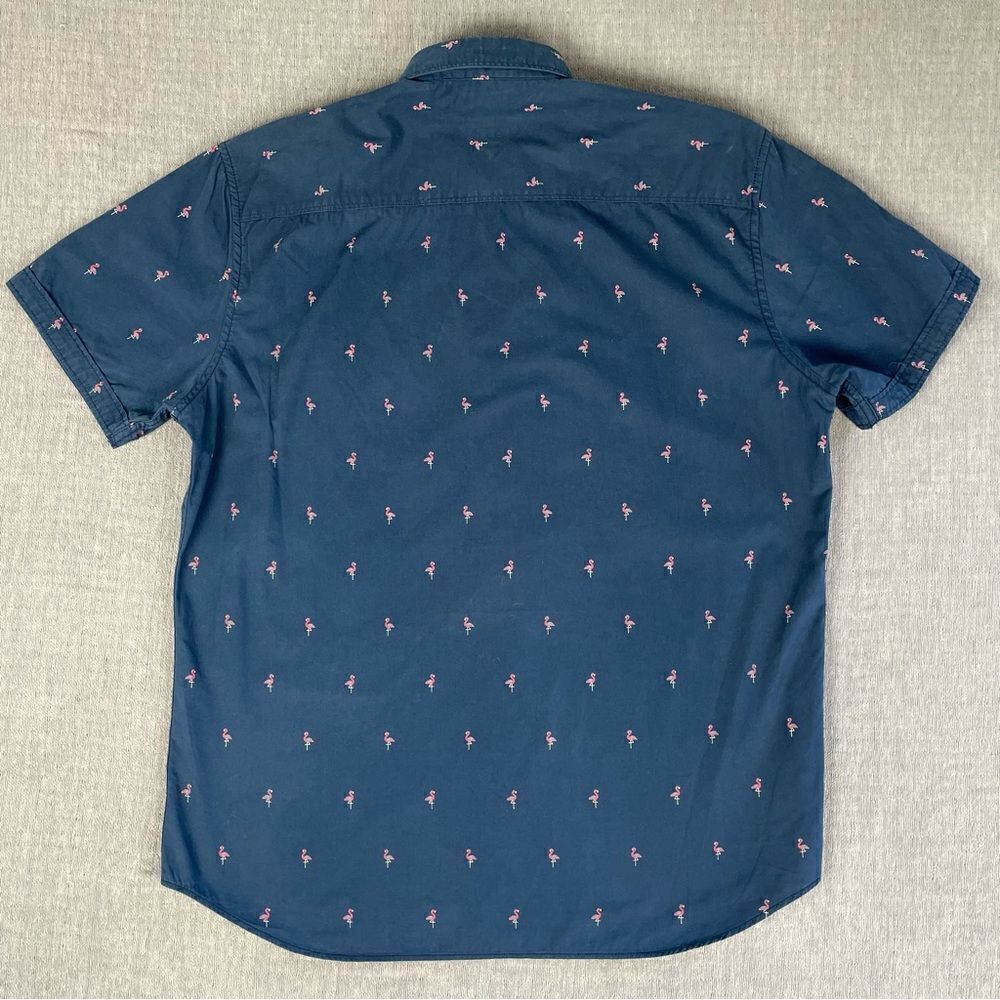 MB Michael Brandon Slim Fit Blue Flamingo Short Sleeve Button Down Shirt Men XL - Picture 5 of 6